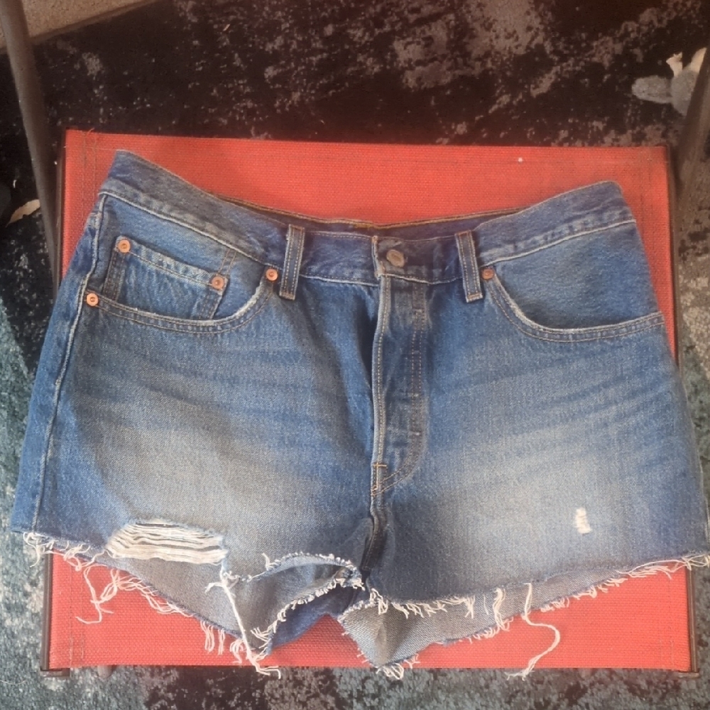 Levi's Blue Jean Shorts with Distressed Hem and Modern Wash